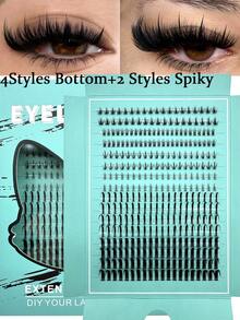 16Rows  Manga Eyelash Extensions Clusters Bottom+Spiky Lashes Extensions Clusters Spikes Eyelash Extensions Segmented Eyelash Makeup Tools,5D Fluffy Thick Soft Individual DIY Clusters Eyelash Extension Kit, Thick Individual Cluster Lashes With Spikes&Bottom, Lashes Easy Application For Beginners,Personalized Cat/Fox Green Box Packaging - Black - View 3