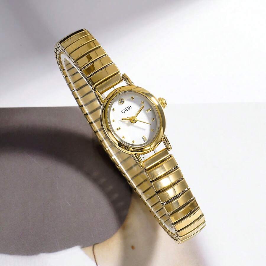 1件女士小众高端椭圆形石英表，轻巧奢华高品质小巧防水女士手表，适合日常装饰