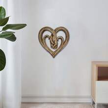 1pc Modern Handmade Heart Sculpture Decorative Art Piece, 2D Flat Wooden Hand-In-Hand Decor, Handshake Sculpture Wall Art, Elegant Handcrafted Figurine For Home, Office, Wedding Decoration, Valentine's Day Gift - Multicolor - View 7