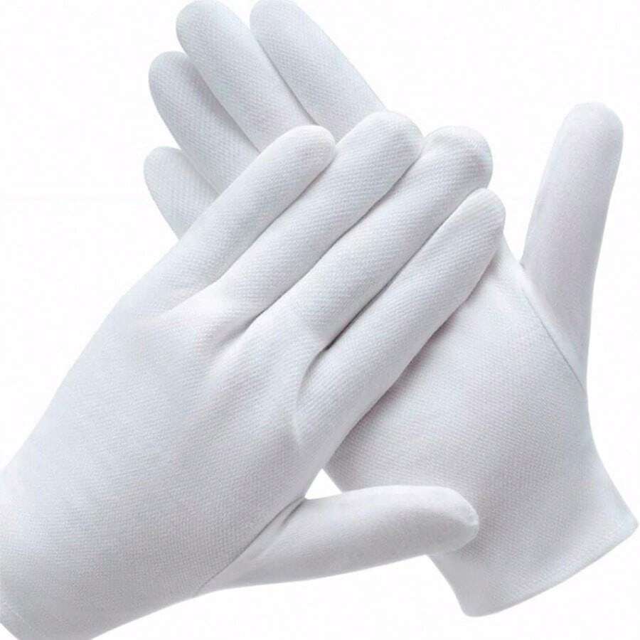 12 Pairs White Cotton Gloves Serving Inspection Costume - Cloth Gloves For Dry Hands Eczema SPA Moisturizing - 12 Pairs - View 1