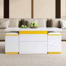 Modern White High-Gloss Coffee Table, Elegant Side Table, Height-Adjustable Multifunctional Coffee Table, Folding Dining Table/Living Room Furniture, 100 X 50 X 43 Cm (Length X Width X Height) - 白色 - 查看 1
