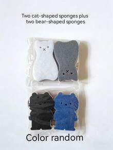 可爱猫咪造型厨房海绵套装 - 加厚耐用洗碗清洁工具，带金属挂钩可悬挂锅具、餐具，不刮伤表面，多功能重型厨房清洁海绵 - 2/4/6/8 件装，4 种颜色组合，3 层设计 - 彩色 - 查看 11