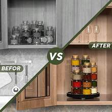 Turntable Vanity Tray 10 Inch For Perfume Candle Bamboo Kitchen Sink Countertop Organizer Keep Glass Sponge And Soap Bathroom Coffee Table Decorative Black VFLZ - Black+9" X 9" X 1.5" - View 5
