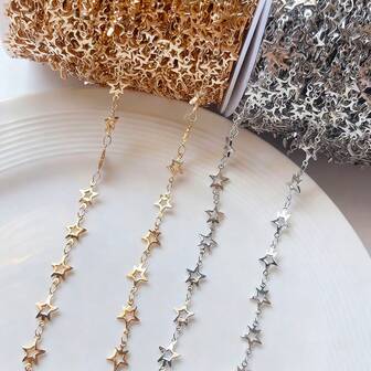 1m/2m Fashion Hollow Star Copper Chain, Star Chain With Tassel, Suitable For DIY Bracelet, Necklace, Clothing & Decor