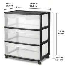 Wide 3 Drawer Cart, Clear Plastic Storage Drawers, Wheels Included, Black - 黑色 - 查看 6