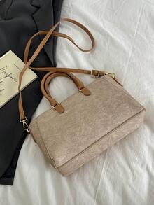 1pc Fashionable Casual Solid Color Multi-Pocket Shoulder Tote Bag, Large Capacity Women's Commuter Bag - Khaki - View 11