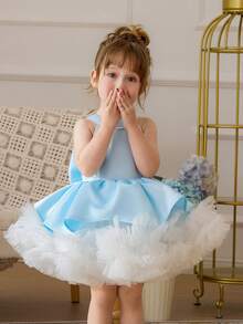 Baby Girl Blue Bow Tulle Dress, Elegant Little Girl Party Princess Dress, Suitable For Birthday Party, Wedding, Flower Girl, Celebration Events - Baby Blue - View 9