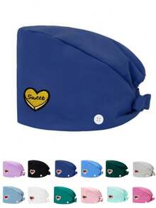 1 pezzo Cappellino da lavoro per donne in materiale di poliestere con stampa digitale a motivo a cuore del marchio, regolabile con elastico, adatto per medici, infermieri, saloni di bellezza, cliniche veterinarie, addetti alle pulizie e personale di servizio - Multicolore - Visualizzare 4