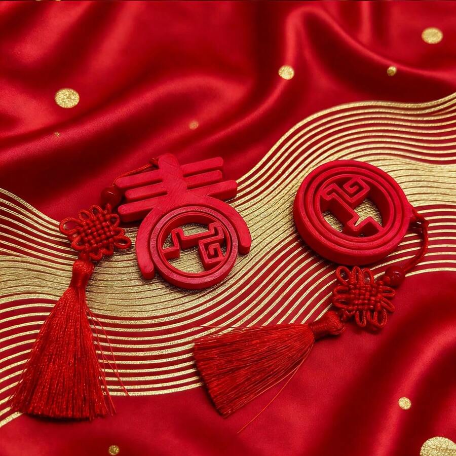 1个玩具，中国结和春节图案创意装饰，喜庆红色，新年装饰 - 紅色 - 查看 1