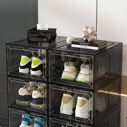 1 Stück 6-seitige vollständig transparente Kunststoff Schuhaufbewahrungsbox, rostfreie klare Ausstellungsbox für Heim-Organisation und Kleiderschrank-Umgestaltung, leicht, staubdicht und stapelbar, sichtbare Schuhaufbewahrung, reisebereit, leicht zu reinigen, ideal als Valentinstags-Geschenk, Frühjahrsgarderobe-Auffrischung und Muttertagsgeschenk, einfacher Zugriff und ordentliche Aufbewahrung