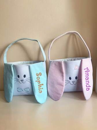 Personliga påskkorgar med öron (namn kan tryckas), påskharekorgar, påskpresenter, söta påskkorgar, broderade påskkorgar