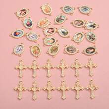 20 件水钻镶嵌随机混合宗教图标连接器和十字架吊坠套装，非常适合 DIY Y 形项链、念珠和其他珠宝 - 10中心連接器+10十字架 - 查看 4