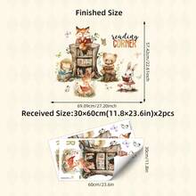 BRUP 1/2 张返校动物阅读角墙贴，可爱婴儿房装饰，可移除卡通狐狸熊狮子贴纸，柔和色彩儿童游戏室墙贴 - 彩色 - 查看 2