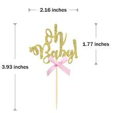 金色闪光“Oh Baby”纸杯蛋糕装饰插牌，配粉色蝴蝶结，性别揭晓纸杯蛋糕装饰，迎婴派对蛋糕插牌，男孩或女孩派对用品，新生儿庆祝甜点装饰，儿童生日派对装饰，闪亮宝宝出生公告装饰，节日烘焙配件，可爱蝴蝶结蛋糕装饰，迎婴派对小礼物 - 粉色 - 查看 4