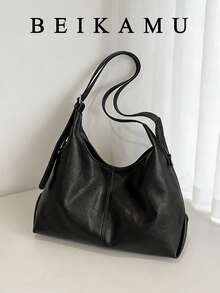 Modische einfarbige minimalistische Stil Schultertasche mit großer Kapazität, vielseitige Halbmond Unterarmtasche für Frauen, geeignet für Universität, Pendeln, Einkaufen, Spazierengehen, Alltagsgebrauch - Schwarz - Übersicht 2