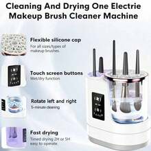 Limpiador eléctrico de brochas de maquillaje 3 en 1 con secador de aire para brochas, herramienta de limpieza automática de brochas de maquillaje alimentada por USB, rotación lenta, pantalla LCD, apto para brochas de maquillaje de tamaño pequeño a mediano - Multicolor - Ver 2