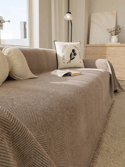 1pc Chenille Modern Anti-Slip Sofa Cover, Non-Slip Sofa Blanket, Cushion, Suitable For Sofa, Tablecloth, Picnic Mat, Bedroom, Living Room, Office, Outdoor, Herringbone Pattern