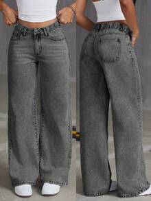 Tween 女童洗水喇叭牛仔裤，大码