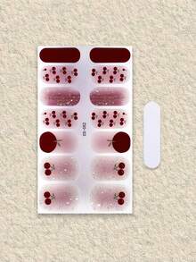1张14片半固化凝胶美甲贴纸，超长指甲油贴纸，亮面凝胶封层，粉色炸弹美甲用品 - 中紫紅色 - 查看 3
