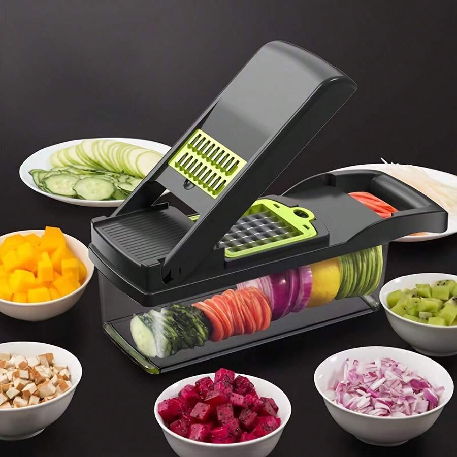 16 In 1 Vegetable Chopper, Professional Onion Chopper, Multifunctional Food Chopper, Kitchen Vegetable Slicer Dicer, Vegetable Chopper With 8 Blades, Carrot Chopper With Container, Christmas Gift, Halloween Gift, Thanksgiving Gift Kitchen Items Kitchen Deccor Kitchen Gadgets  Cooking Utensils  Kitchen Cleaning  Kitchen Essentials - màu xanh lá - Xem 1