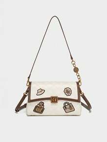 2026新款时尚女士腋下包，奢华高品质绗缝刺绣包，别致徽章优雅单肩包，多功能大容量通勤单肩/斜挎包 - 彩色 - 查看 15