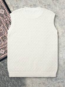 New Sleeveless Knit Top With Asymmetrical Textured Palace Style, Breathable, Spring/Summer - White - View 1