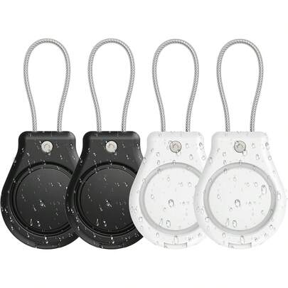 4 Pack Keychain Holder AirTag, Waterproof Cover With Secure Screw Lock And Steel, Durable Anti-Lost Lock Luggage,, Backpack, Pet, Bag And More (Black/White)