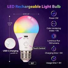1个带遥控器的可充电LED灯泡，智能RGB变色灯泡，带挂钩，E26灯头，适用于露营、徒步、钓鱼、度假、汽车、大学、运动、家庭、派对、客厅、卧室、音乐节、飓风应急等场合，RGB照明，电池续航时间长，灯泡亮度高，具有充电保护功能，光线均匀，照明范围广。 - 多款 - 查看 6