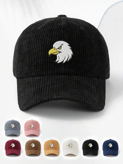 1顶男女通用鹰头刺绣灯芯绒复古风软顶棒球帽，可调节帽檐，休闲、跑步、运动、度假、户外活动必备，秋冬季款