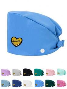 1 pezzo Cappellino da lavoro per donne in materiale di poliestere con stampa digitale a motivo a cuore del marchio, regolabile con elastico, adatto per medici, infermieri, saloni di bellezza, cliniche veterinarie, addetti alle pulizie e personale di servizio - Multicolore - Visualizzare 8