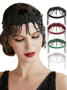 1 szt. Retro opaska na głowę z kryształkami, luksusowa biżuteria z koralikami na czoło dla panny młodej i pana młodego, lśniący dodatek do włosów dla kobiet, akcesoria do włosów dla panny młodej - Wielokolorowe - Zobacz 12