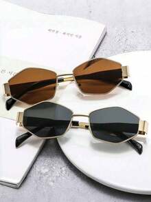 Oval Metal Frame Women's Fashion New Y2K Streetwear Polygonal Glasses - M12 Gold Tea 1 Pair M12-2 Gold Gray 1 Pair - View 8