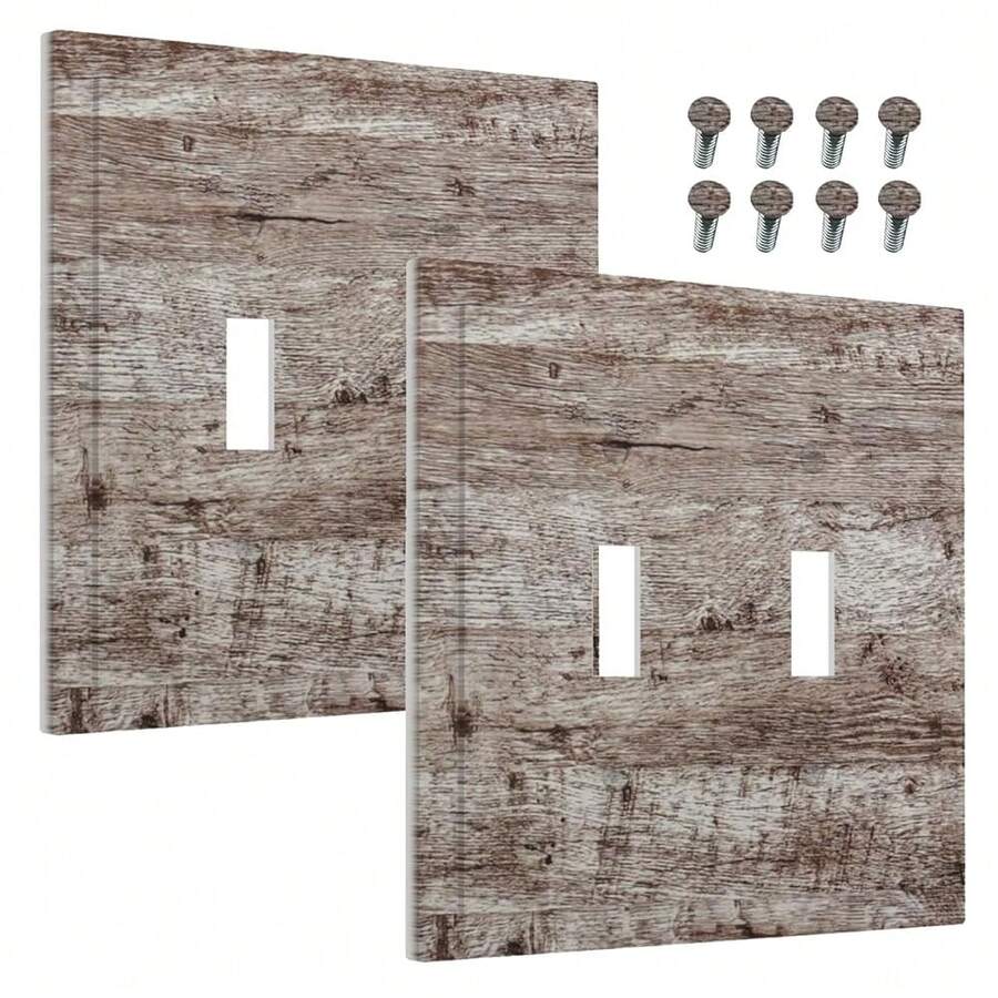 Decorative Outlet Covers Dark Grey Brown Rustic Wood Plank 2 Gang Wall Plate Double Toggle Light Switch Cover GFCI Receptacle Electrical Switchplate For Farmhouse Cabin Decor(2Pack) - DarkGreyBrownRusticWoodPlank - View 1
