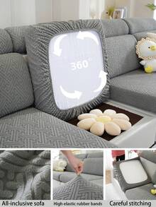 1pc Geometric Sofa Cover, Graphic Accent For An Instant Home Refresh, Practical And Slipcover - Grey - View 6
