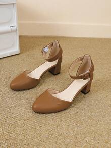 女士厚底高跟时尚镂空舒适搭扣凉鞋 - 棕色 - 查看 2