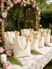 1/3/5/10pcs Women Simple Canvas Tote Bag, Open-Top Canvas Shoulder Bag, Handbag, Simple Schoolbag For Students, Casual Outdoor Travel Bag, Simple Shopping Tote Bag, Gift Packaging Bag For Baby Christening, Wedding, Travel, SPA Party, Holidays, Mother's Day, Anniversary - Beige - View 6