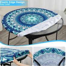PickyNproud Round Tablecloth Waterproof Round Fitted Tablecloth With Elastic Fits 36"-44" Round Tables For Dinner, Outdoor, Picnic - ColorI - 查看 3