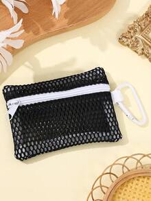 小型网状拉链化妆包，多种颜色可选，包含便捷零钱包、钥匙扣、卡包和口红盒，女士化妆包，户外便携收纳包，小型化妆包，口红补妆包 - 彩色 - 查看 14