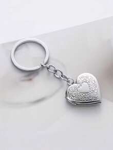 1pc 304 Stainless Steel Heart-Shaped Pendant Keychain, Handmade Heart-Shaped Small Box Fairy Tale Keyring Gift For Her - Silver - View 7