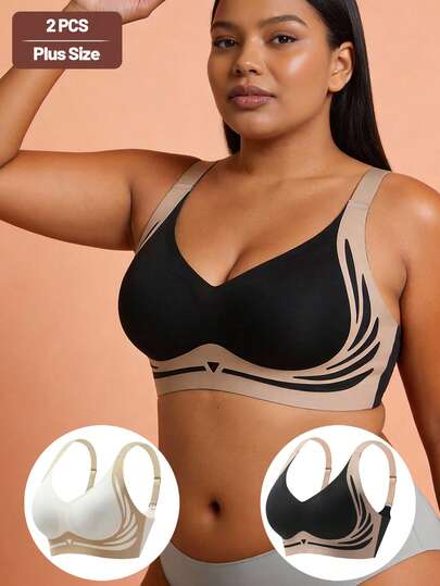 2 piezas de ropa interior levantadora de talla grande para mujeres sin aros de acero, sujetador anti-caída para mujeres con copas fijas, versión delgada para verano