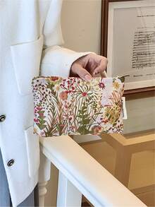 1pc Large Capacity Embroidered Knit Floral Cosmetic Bag, Essential For Travel And Parties,Pouch,Makeup Pouch,Travel Essential - Multicolor - View 5