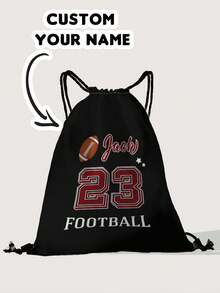 1pc Customized Name Cartoon Football Pattern Drawstring Backpack, Can Be Customized According To Your Unique Design, Perfect For Children, Print Your Own Name Or Print Sister And Classmate's Name As A Gift To Give To Others - Multicolor - View 13