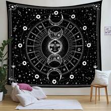 12 Zodiac Constellations Peach Velvet Tapestry Wall Hanging, Digital Printed Decorative Fabric Headboard Hanging, Moon & Star, Space, Mystical Black & White Wall Tapestry For Bedroom Home Decor - Multicolor - View 8