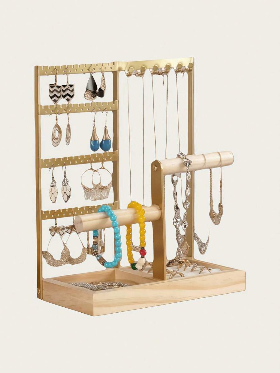 This Multi-Functional Elegant Jewelry Display Stand Includes A Detachable Rotating Holder, Four Rows Of Large Capacity Display Space, And Multiple Color Options. It Is Beautiful And Fashionable, Very Suitable For Displaying Earrings, Necklaces And Rings. It Provides Ample Storage Space And Is Easy To Assemble, Making It A Perfect Gift For Holidays, Valentine's Day Or Birthdays. - Multicolor - View 1