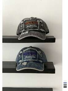 Soft Crown 美国字母牛仔棒球帽，街头服饰，街舞风格，百搭，做旧水洗，贴布牛仔棒球帽，版型修身，男女皆宜，四季皆宜 - 牛仔棒球帽 - 查看 4