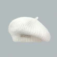 1顶女士马海毛针织贝雷帽，新款冬季设计，日式风格，百搭，大号头围，灰色针织艺术家帽 - 彩色 - 查看 5