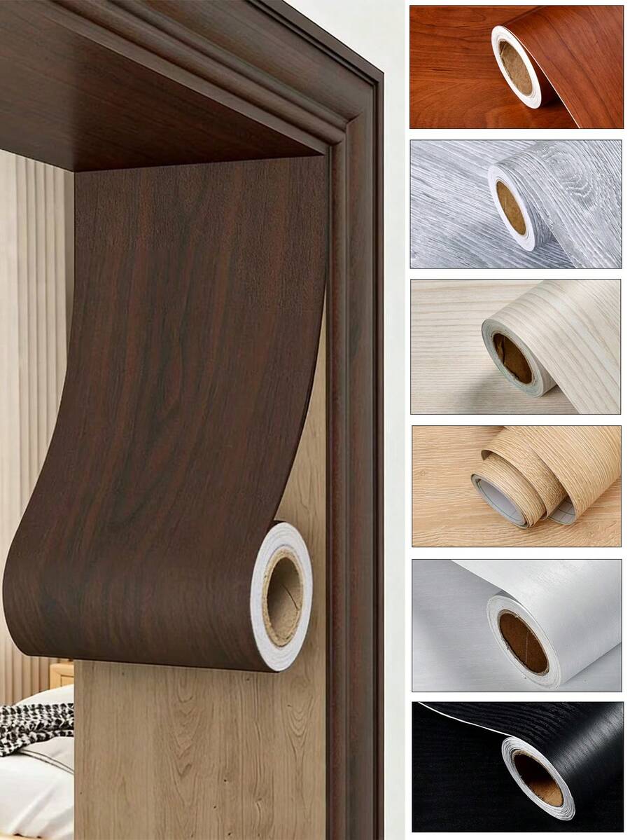 5m X 15cm Adhesivo de muebles vintage, papel tapiz de grano de madera falso para renovación de muebles, adhesivo de pared resistente al agua para gabinetes, pisos, muebles, decoración del hogar, decoración de primavera - Multicolor - Ver 1