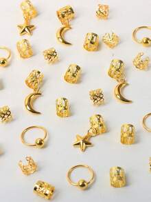 30件套金色3D星月装饰套装，波西米亚风可爱嘻哈发夹、发箍、发卡，开斋节礼物，派对配饰 - 金色 - 查看 7