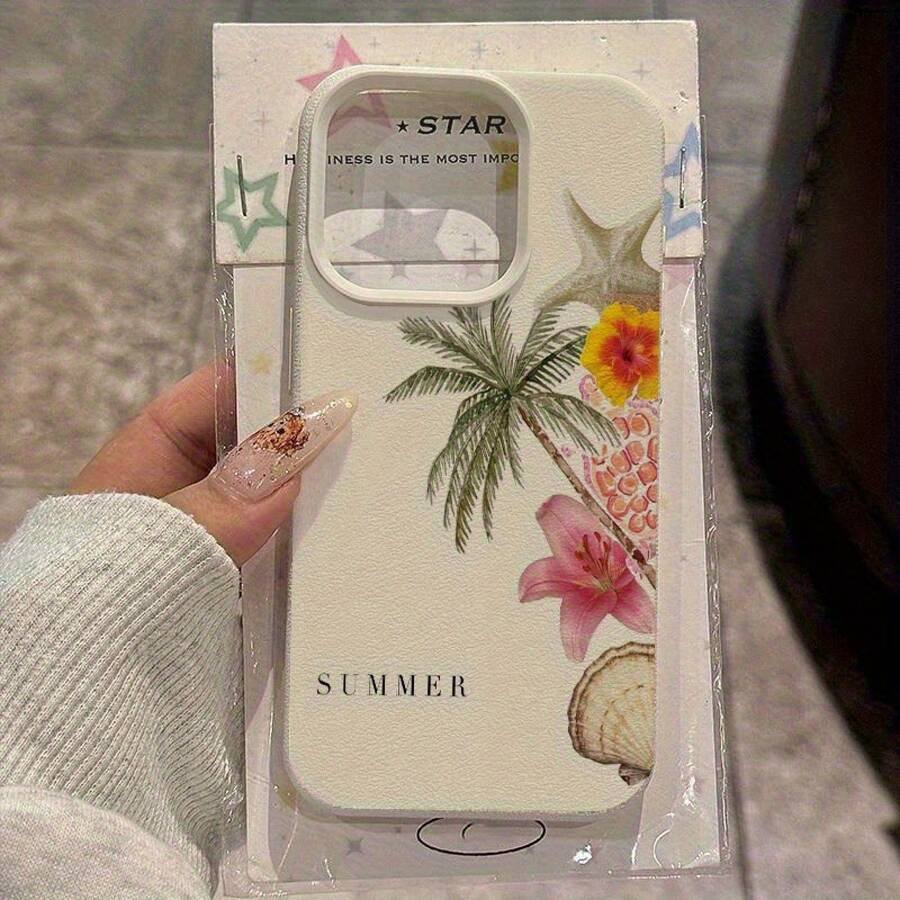 Funda de teléfono: diseño de patrón de lichi blanco, flores de verano, palmera y estrella de mar, funda de teléfono adecuada para Galaxy A02 A03S A04 A05S A06 A13 A14 A15 A16 5G A21S, funda de teléfono transparente de dibujos animados, anti-caída, cobertura completa A22 A23 A24 A25 A32 A34 A35 A50 A52 A53 A54 - Estilo 1 (1 pieza) - Ver 1