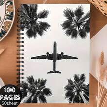 1本航空主题螺旋笔记本 - 大号，50张，100页，优雅的飞机图案封面 - 非常适合飞行员、旅行者、办公人士、学生、日记本 - 航空爱好者的理想礼物，也适合作为学习用品、时尚日记本、装订本、主题文具、日记爱好者、飞机笔记本、飞行员笔记本、符文日记本、国际象棋记谱本、学习用品/笔记本、学校笔记本 - K - 查看 9